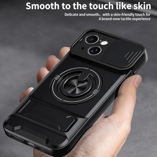Dssairo for iPhone 15 case with 360°Rotation Magnetic Ring Compatible with MagSafe Slide Camera Cover Foldable Stand Military-Grade Shockproof Protective case (Black, iPhone 15) - color: Black, size: iPhone 15