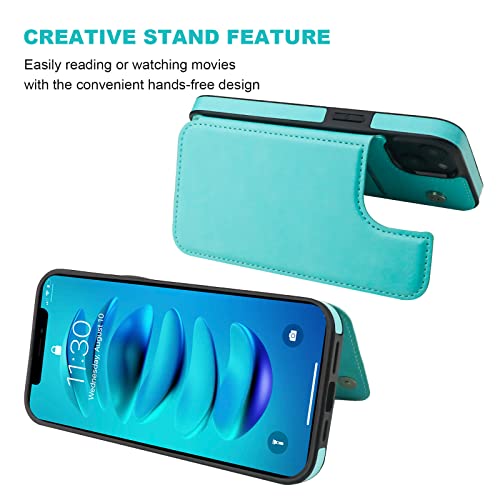 ONETOP for iPhone 14 Plus Wallet Case with Credit Card Holder,LightBlue | Kickstand,ID/Cash Holder,Case Wallet with Card Slots,Double Magnetic Clasp,Durable PU Leather Shockproof Cover for Women Men - color: Light Blue
