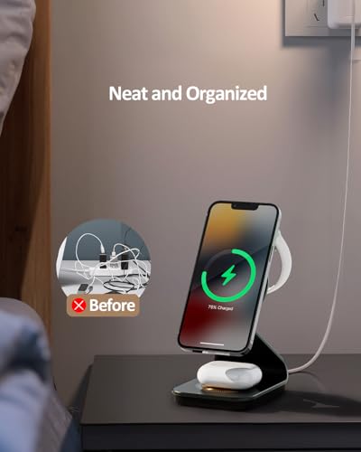 Wireless Cell Phone Charger Station 3 in 1, Magnetic Wireless Fast Phone Charger Dock Stand for iPhone 16/15/14/13/12/Apple Watch/AirPods Pro, 15W USB-C iPhone Wireless Charger, Black