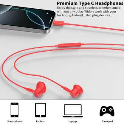 USB C Earbuds Wired Headphones for iPhone 18 Pro Max 17 16 17e,Red - color: Red
