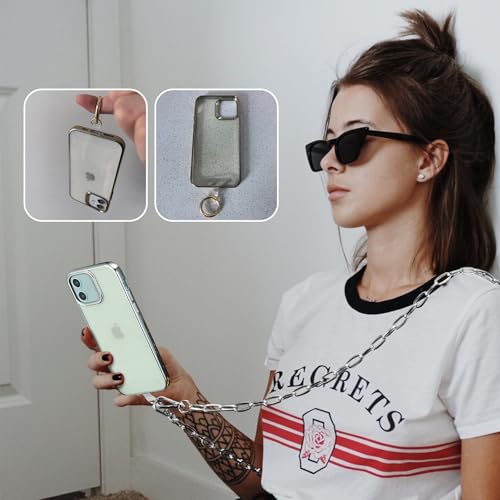 Crossbody Phone Lanyard Chain Shoulder Cell Phones Strap Charm Neck with Wrist Strap Finger Grip 3 Pad Patches Tether Anti Theft Universal for iPhone 17 16 Pro Max 15 14 13 12 Samsung Silver - color: O-silver