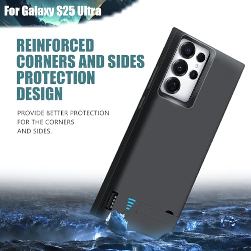 Battery Case for Samsung Galaxy S25 Ultra, 5000mAh Rechargeable Extended Battery Charging Charger Case, Add 100% Extra Juice (6.9 Inches) Black