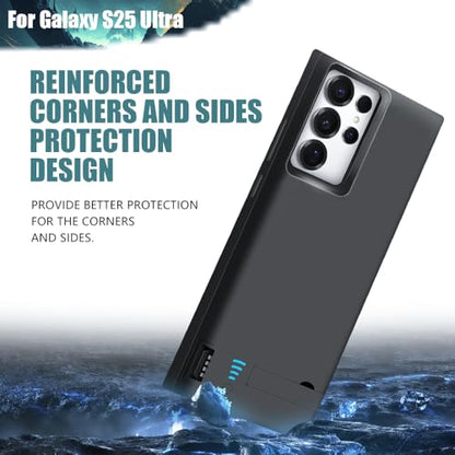 Battery Case for Samsung Galaxy S25 Ultra, 5000mAh Rechargeable Extended Battery Charging Charger Case, Add 100% Extra Juice (6.9 Inches) Black