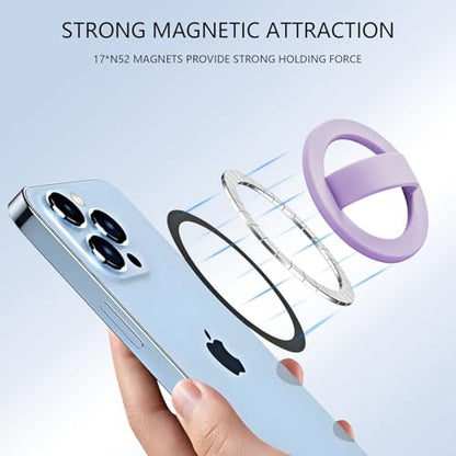 Magnetic Silicone Phone Grip,Comfy Finger Loop Grip Phone Holder,Strong Grip,Comfortable,Easy to Install and Remove,Compatible with Magsafe for iPhone 16/15/14/13/12 Series (Purple) - color: Purple