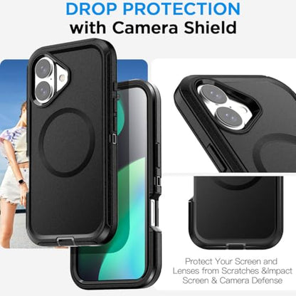 AICase for iPhone 16 Plus Case(6.7"),[Compatible with Magsafe] Magnetic Heavy Duty Drop Protection Full Body Rugged Shockproof/Dust Proof Military Protective Tough Durable Men Women 6.7" 2024 - color: Black with Mag