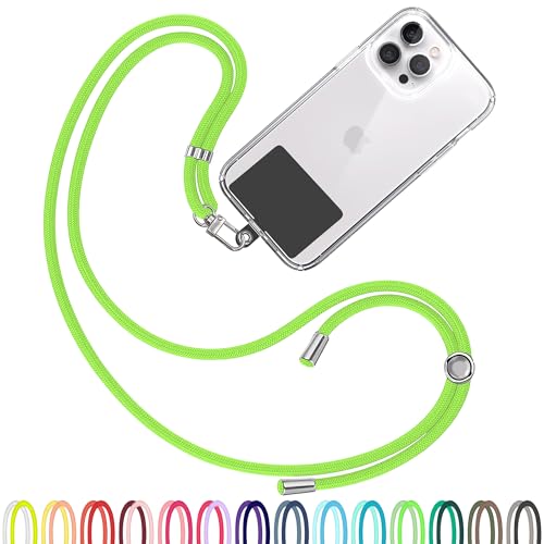 TBOC Cell Phone Lanyard [Fluor Green] - Comfortable Universal Smartphone Lanyard - Easy to Use Neck Phone Holder [Black Patch] - Adjustable Length Phone Strap Crossbody - Fits All Mobile Phones - color: Fluor Green