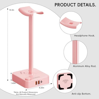 cozoo Headphone Stand with Charger, USB C, Gifts for Gamers Men, Pink - color: Pink