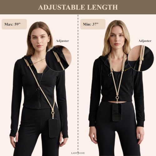4-in-1 Phone Lanyard, Crossbody, Neck, Wrist & Finger Strap - color: Beige
