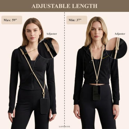 4-in-1 Phone Lanyard, Crossbody, Neck, Wrist & Finger Strap - color: Beige