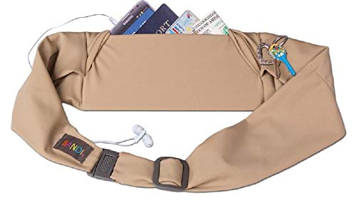 BANDI Running Belt for Women & Men – USA Made No-Bounce Adjustable Waist Pack & Secure Fanny Pack – Fits All Phones, Gels & Essentials – Zipper-Free, Medical Device Friendly - color: Taupe