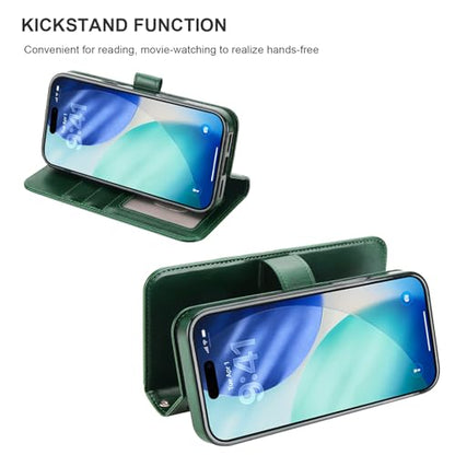 Bocasal Detachable Wallet Case Card Holder for iPhone 17 Pro Max Green | RFID Blocking Kickstand Card Slots Holder PU Leather Magnetic Shockproof Wrist Strap Removable Flip Protective Cover 6.9 inch - color: Green