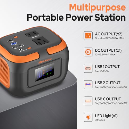 Portable Power Station 120W, 110V Power Bank with DC AC Outlet - color: Grey Orange