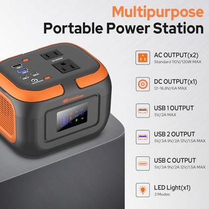 Portable Power Station 120W, 110V Power Bank with DC AC Outlet - color: Grey Orange