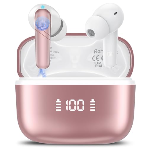 Wireless Earbuds, Bluetooth 5.4 Headphones 48H Playtime Ear Buds, Bluetooth Earbuds Stereo with LED Display, Clear Call, IPX7 Waterproof in Ear Earphones with ENC Mic for Phones/Sports/Laptop, Rose - color: Rose