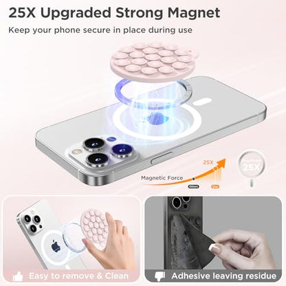Magnetic Suction Cup Phone Mount, Compatible with MagSafe, Silicone Octo Cup Buddy Sticky Grip Holder for iPhone and Android, Removable Hands-Free Selfie/Video for TikTok, Lovely Pink - color: Lovely Pink