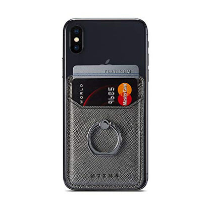 Phone Card Holder with Ring Grip for Back of Phone,Adhesive Stick-on Credit Card Wallet Pocket for iPhone,Android and Smartphones Gun Metal - color: Gun Metal