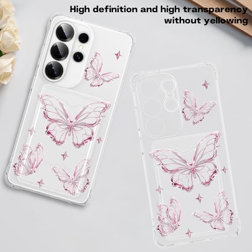 Designed for Galaxy S26 Ultra Case Clear with Card Holder, Shockproof Protective Pink Butterfly Wallet Case for Samsung Galaxy S26 Ultra - color: Pink Butterfly