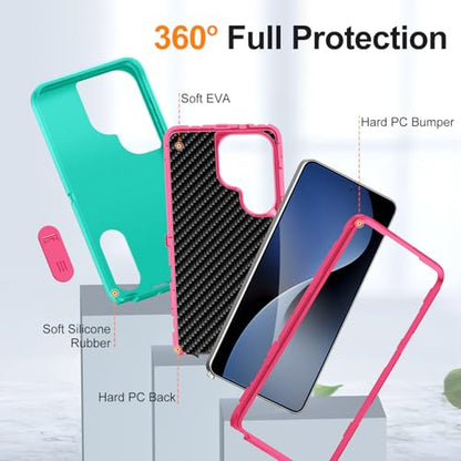 for Samsung Galaxy S26 Ultra Case with Kickstand Case 3-Layer Military Grade Protective Case Cover Silicone Heavy Duty Rugged Shockproof for Galaxy S26 Ultra Phone Case (Cyan+Rose Red) - color: Cyan+Rose Red