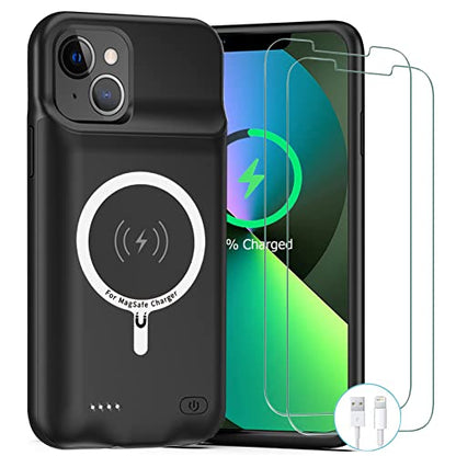 Battery Case for iPhone 13, [Upgraded] 10000mAh Rechargeable Portable Charging Case with Wireless Charging Compatible for iPhone 13 (6.1 inch) with Carplay Extended Battery Pack Charger Case (Black) - size: iPhone 13
