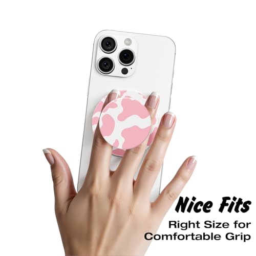 Svanove Magnetic Phone Grip Compatible with Magsafe Phone Grip Holder, Collapsible Cow Print Mag Safe Cellphone Grips Kickstand, Cute Trendy Animal Pattern Stand for iPhone Samsung Android, Pink - color: Cow Pink