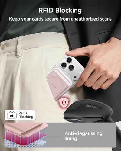 Miimall for Mag Safe Wallet Slim, 3 Cards Phone Card Holder Leather for Google Pixel 10 Series, Anti-Slip Magnetic Wallet Women Girl Ultra Thin Durable with RFID Stick for iPhone 17/16/15/14 Pink - color: Pink