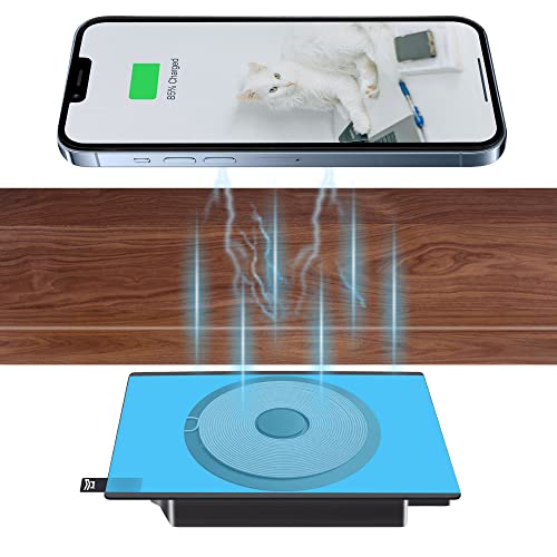 Under Desk Wireless Charger Without Sticker,5-15MM Invisible Wireless Charger pad- for iPhone 13/12 Pro/Max/Airpods&Android (36W Adapter Included)