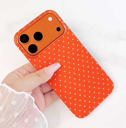 Qokey Compatible with iPhone 17 Pro Max Case, White Polka Dot TPU Glossy Case, Cute Simple Aesthetics Design for Girls Women, Lightweight Soft Slim Protection Fashionable Cover - Cosmic Orange - color: White Dots & Cosmic Orange
