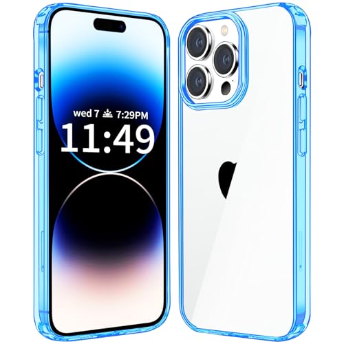 JJGoo Compatible with iPhone 14 Pro Max Case Clear, Non-Yellowing Shockproof Phone Case for 14 Pro Max, Slim Anti-Scratch Hard PC Back Protective Cover Bumper 2022 - color: Transparent Blue
