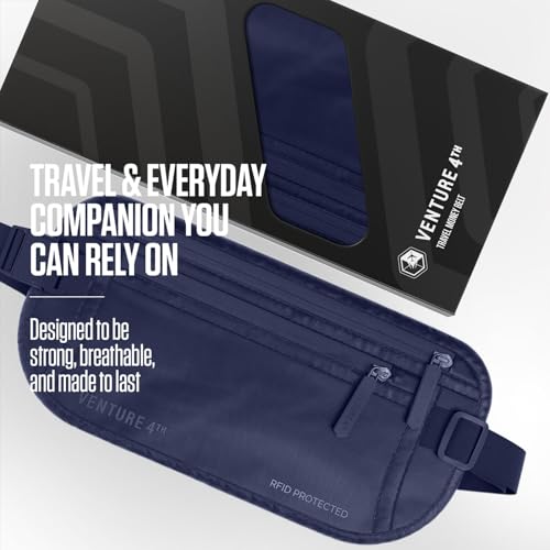 VENTURE 4TH Travel Money Belt, RFID Blocking Passport Holder - Sleek Navy - color: Sleek Navy Blue