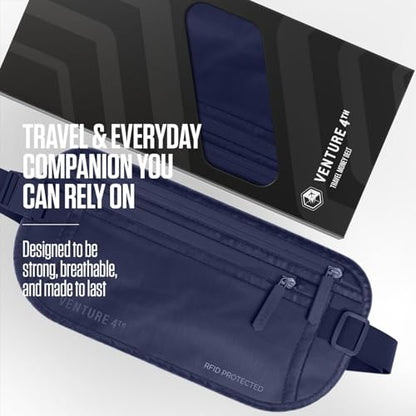 VENTURE 4TH Travel Money Belt, RFID Blocking Passport Holder - Sleek Navy - color: Sleek Navy Blue