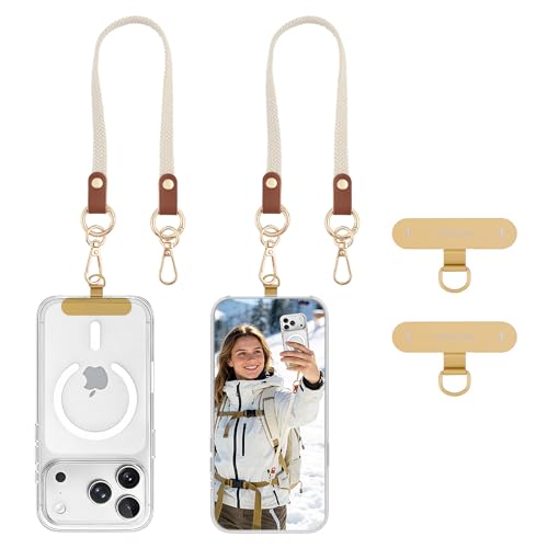 MoKo 2 Pack Stretchy Phone Lanyard Tether Retractable Phone Strap - color: Beige