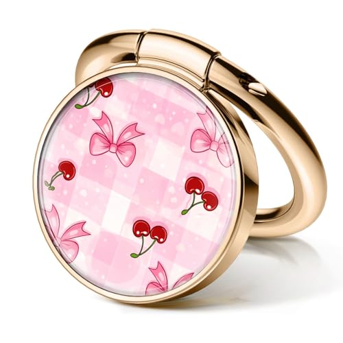 Cell Phone Ring Holder, Cute Metal Phone Grip Stand Finger Ring Kickstand, Flexible 360°Rotation Phone Tablet Case Accessories Compatible with Most Phones Pink Bowtie Cherry - color: Pink Bowtie Cherry