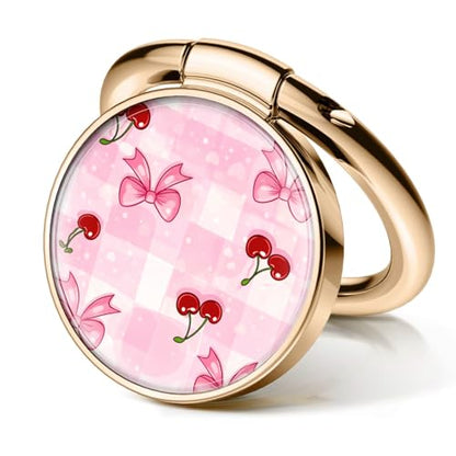 Cell Phone Ring Holder, Cute Metal Phone Grip Stand Finger Ring Kickstand, Flexible 360°Rotation Phone Tablet Case Accessories Compatible with Most Phones Pink Bowtie Cherry - color: Pink Bowtie Cherry