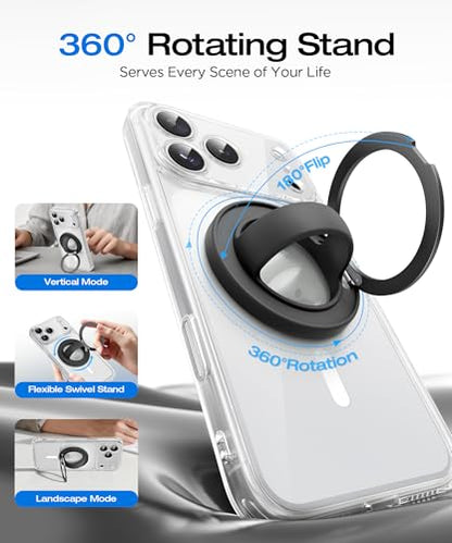 Magnetic Phone Grip, 360° Rotation & 180° Flip Universal Phone Ring Stand, Silicone Phone Ring Holder for Back of Phone for iPhone 17/16/15/14/13/12 Pro Max/Plus, Black - color: Black