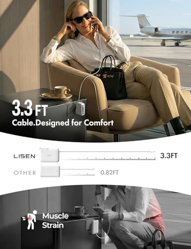 LISEN Mini 3in1 Portable Charger for iPhone 18 Pro/Pro Max/Duo, 3.3FT Cable - color: Pearl White