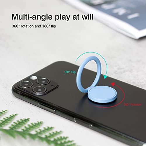 [2 Pack] Matte Finish Round Ultra-Thin Cell Phone Ring Holder Stand,360 Degree Rotation and 180 Degree Adjustable Finger Ring Kickstand with Frosted Metal Phone Grip (Blue)