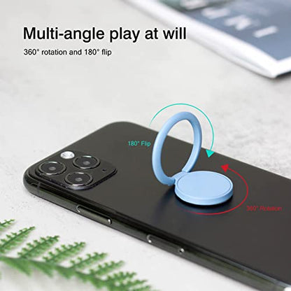 [2 Pack] Matte Finish Round Ultra-Thin Cell Phone Ring Holder Stand,360 Degree Rotation and 180 Degree Adjustable Finger Ring Kickstand with Frosted Metal Phone Grip (Blue)