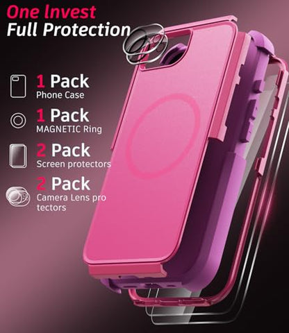 Heavy Duty Case for iPhone 17e & iPhone 16e - Military Grade Drop Proof Protective Cover [Compatible with MagSafe],with Screen Protector, Shockproof, Anti-Slip (Pink) - color: Pink