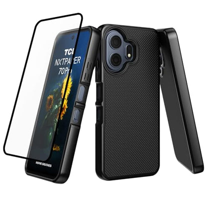 Ailiber for TCL NxtPaper 70 Pro Phone Case Rugged, Screen Protector-Black | Slim Professional Design, Non-Slip Black PC Back & Soft Silicone Bumper, Anti-Scratch Phone Case for Business Daily Use - color: Black