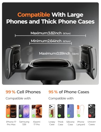 LISEN Suction Phone Mount for Car, [Ultra Suction & Less Fuss] Car Phone Holder Mount Vacuum Dashboard Phone Holder, Car Cell Phone Holder for iPhone 18 Pro Max 17 16 15 Air with Case Galaxy S26 S25 - color: Black