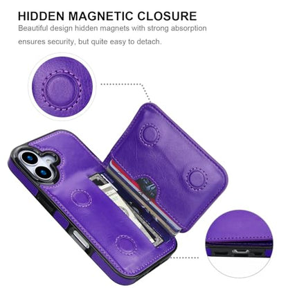 KIHUWEY Compatible with iPhone 17 Wallet Case Credit Card Holder, Premium Leather Kickstand Flip Hidden Magnetic Clasp Durable Shockproof Protective Cover for iPhone 17 6.3 inch (Purple) - color: Purple