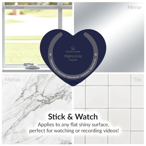 Velvet Caviar Suction Cup Phone Case Mount Compatible with MagSafe Devices Only - Magnetic Silicone Sticky Phone Grip Holder for iPhone Back of Phone - Mirror Gripper (Admiral Navy Heart) - color: Admiral Navy Heart