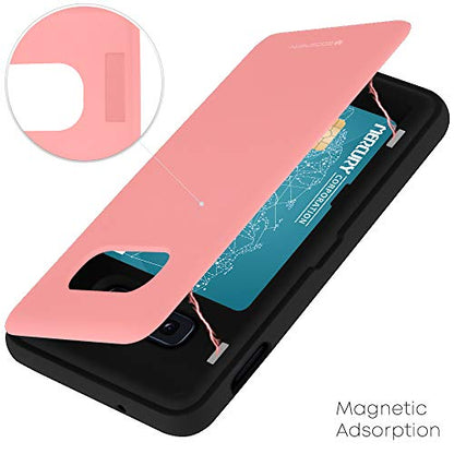 GOOSPERY Magnetic Door Bumper Compatible with Galaxy S10e, Card Holder Wallet Case Easy Magnet Auto Closing Protective Dual Layer Sturdy Phone Back Cover - Pink - color: Pink, size: Galaxy S10E