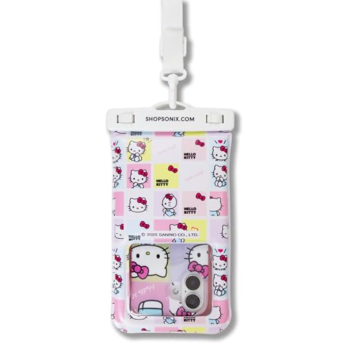 Sonix x Sanrio Waterproof Phone Pouch - Floating Phone Case Dry Bag w/Crossbody Lanyard - Beach Cruise Travel Essentials - Compatible w/All Devices, Touchscreen Friendly | Hello Kitty Grid - color: Hello Kitty Grid