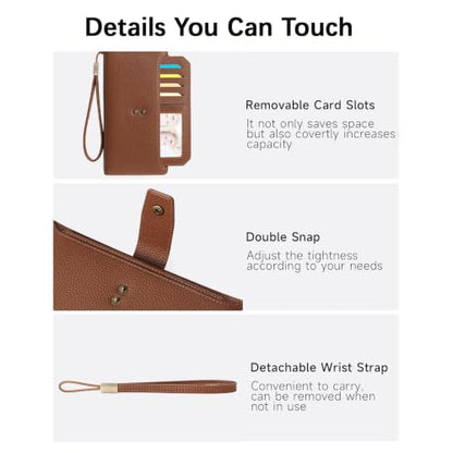 GAEKEAO Womens Wallet RFID Blocking Large Capacity Vegan Leather Card Holder Wristlet Clutch with 32 Card Slots 4 ID Windows - color: X05-Brown