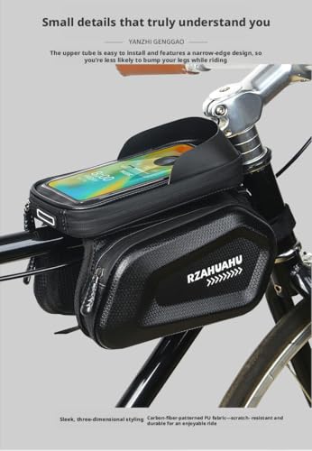 Waterproof Hard Shell Bike Frame Bag, Touch Screen Phone Holder Bag, MTB Cycling Storage Bag,Gift for Dad/Men