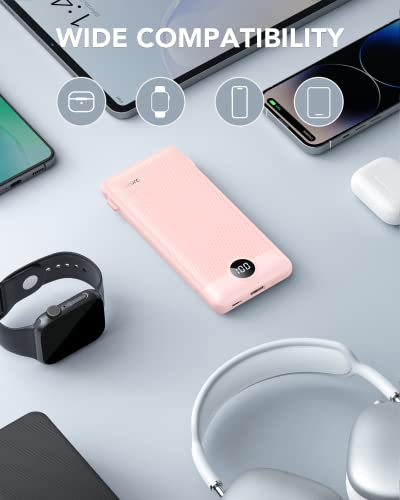 VRURC Portable Charger, Power Bank Built-in Cables and AC Wall Plug - color: Pink