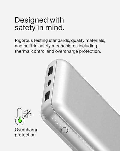 Belkin 20000mAh 15W 3 Port Power Bank, USB A to USB C Cable Included - color: Silver