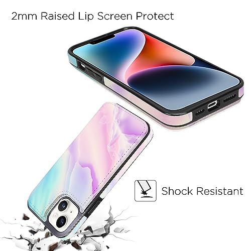 uCOLOR for iPhone 13/14 Wallet Case with Card Holder | PU Leather RFID Blocking for Women Men Magnetic Clasp Kickstand, Pastel Pink Marble - color: Pastel Pink Marble