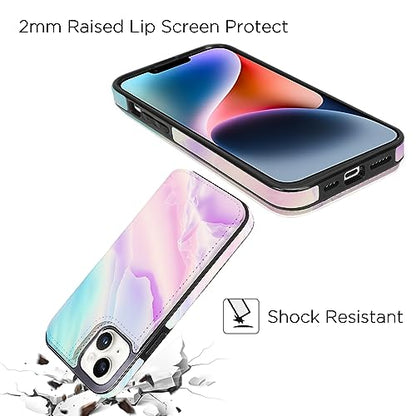 uCOLOR for iPhone 13/14 Wallet Case with Card Holder | PU Leather RFID Blocking for Women Men Magnetic Clasp Kickstand, Pastel Pink Marble - color: Pastel Pink Marble